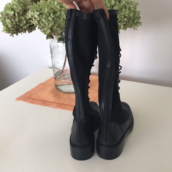 Free People Trickum Black Leather Mesh Knit Zip Tall Boots size 39 - Picture 9 of 15